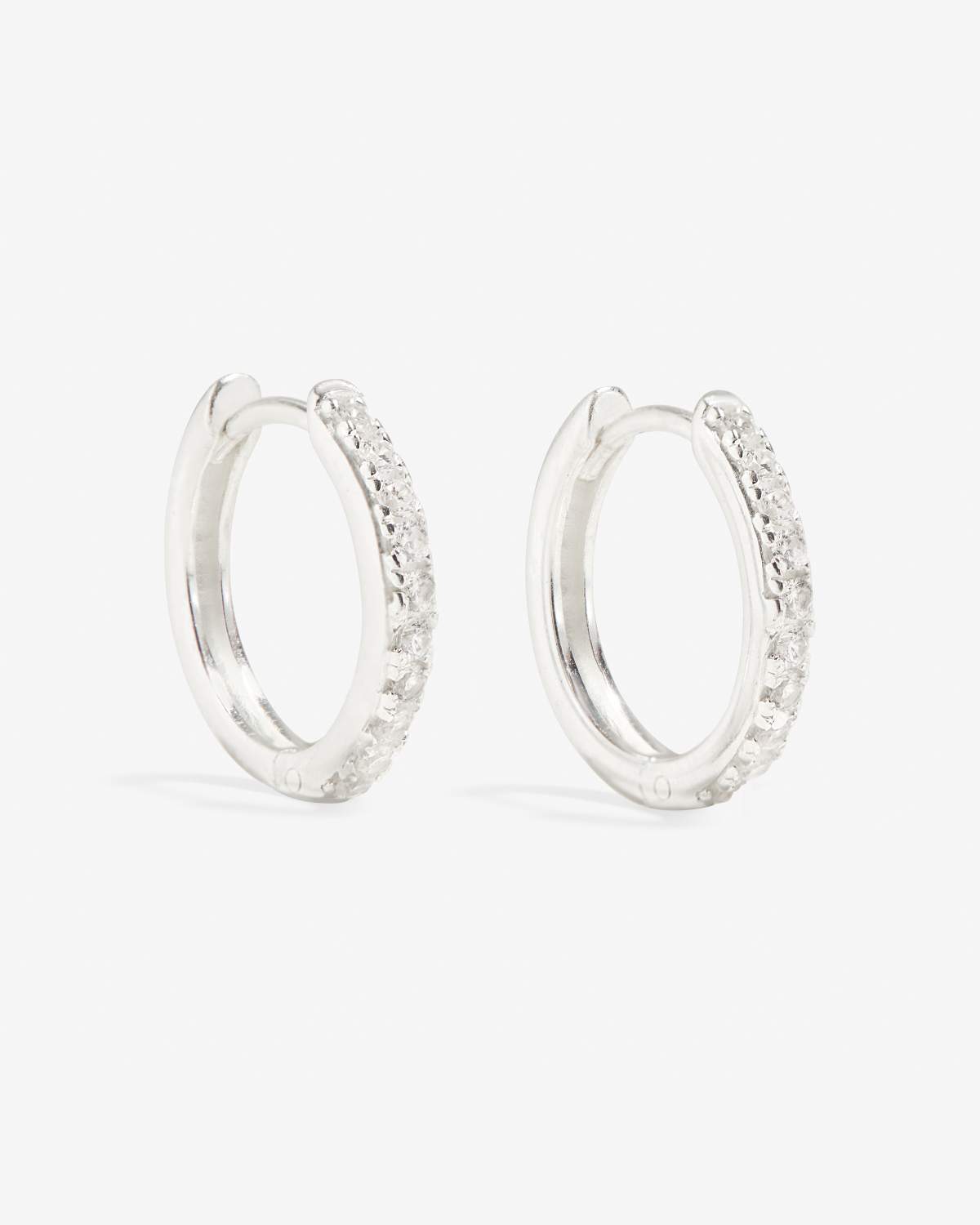 Manda - Small Silver Hoop Earrings with Pave