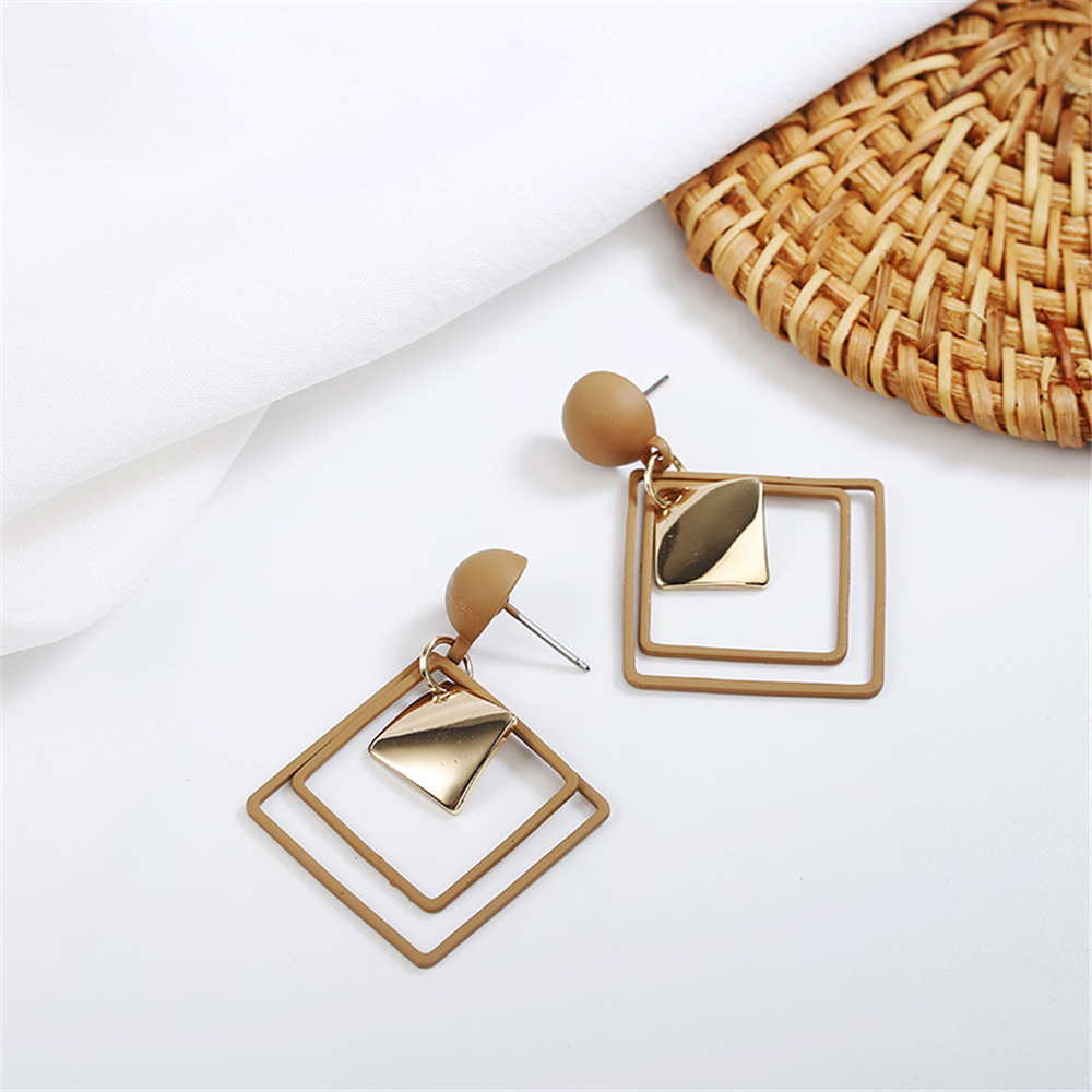 Geometric Drop-Shaped Earrings - Hollow Square Earrings