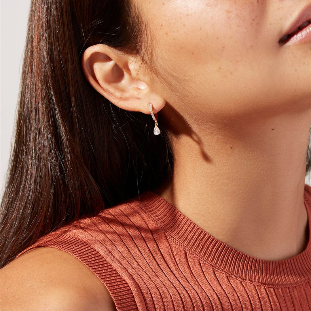Crystal Drop Earrings - Delicate Huggies with Cubic Zirconia