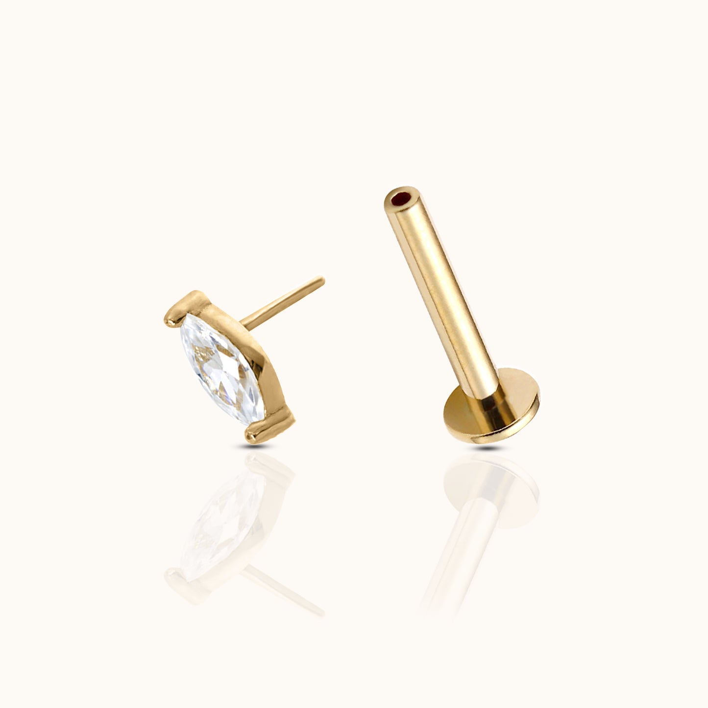 Misa - Gold CZ Oval Stud Earrings without Screw