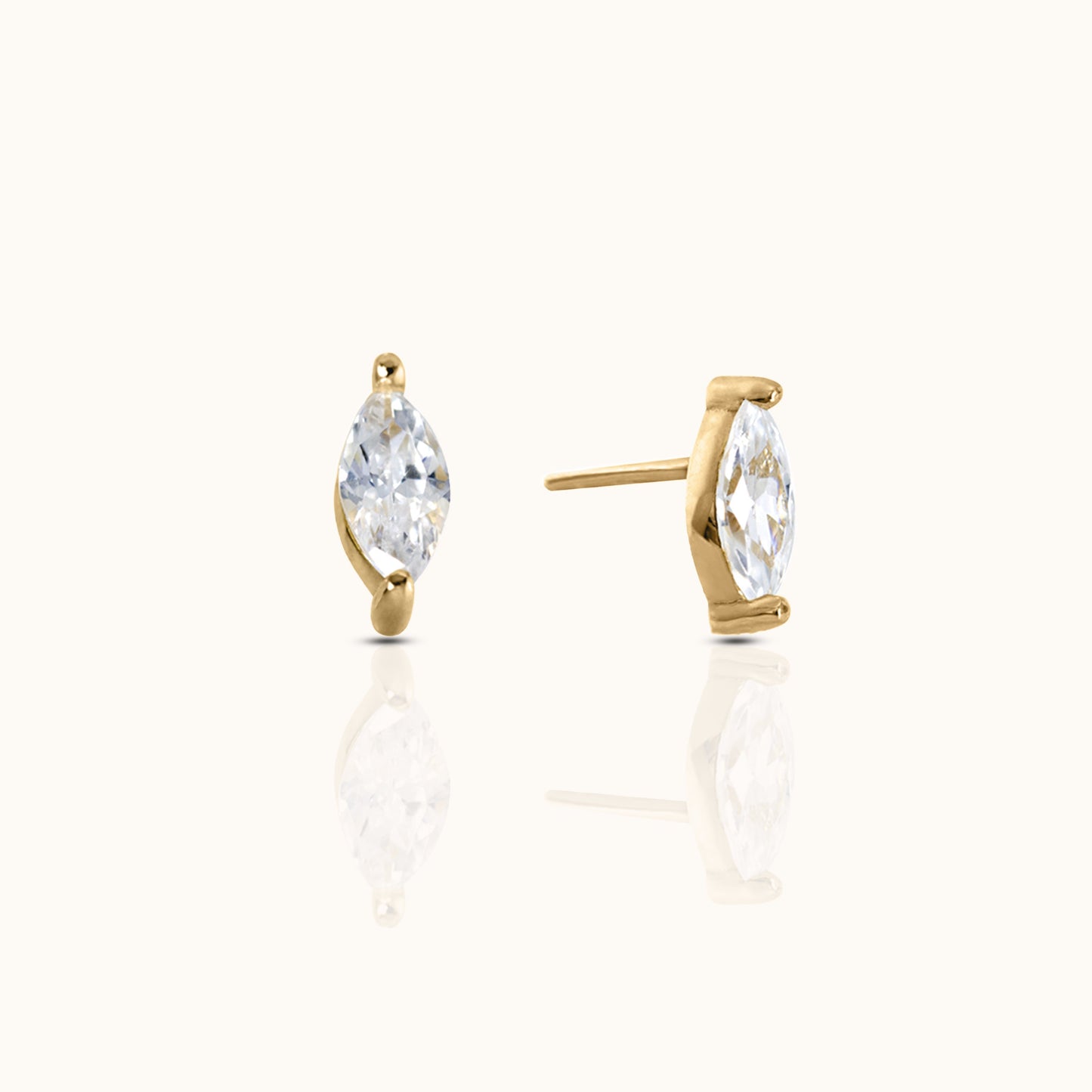 Misa - Gold CZ Oval Stud Earrings without Screw