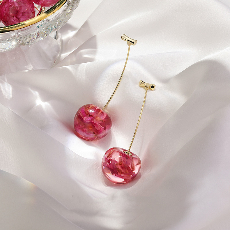 Dried Cherry - Long Cherry Earrings