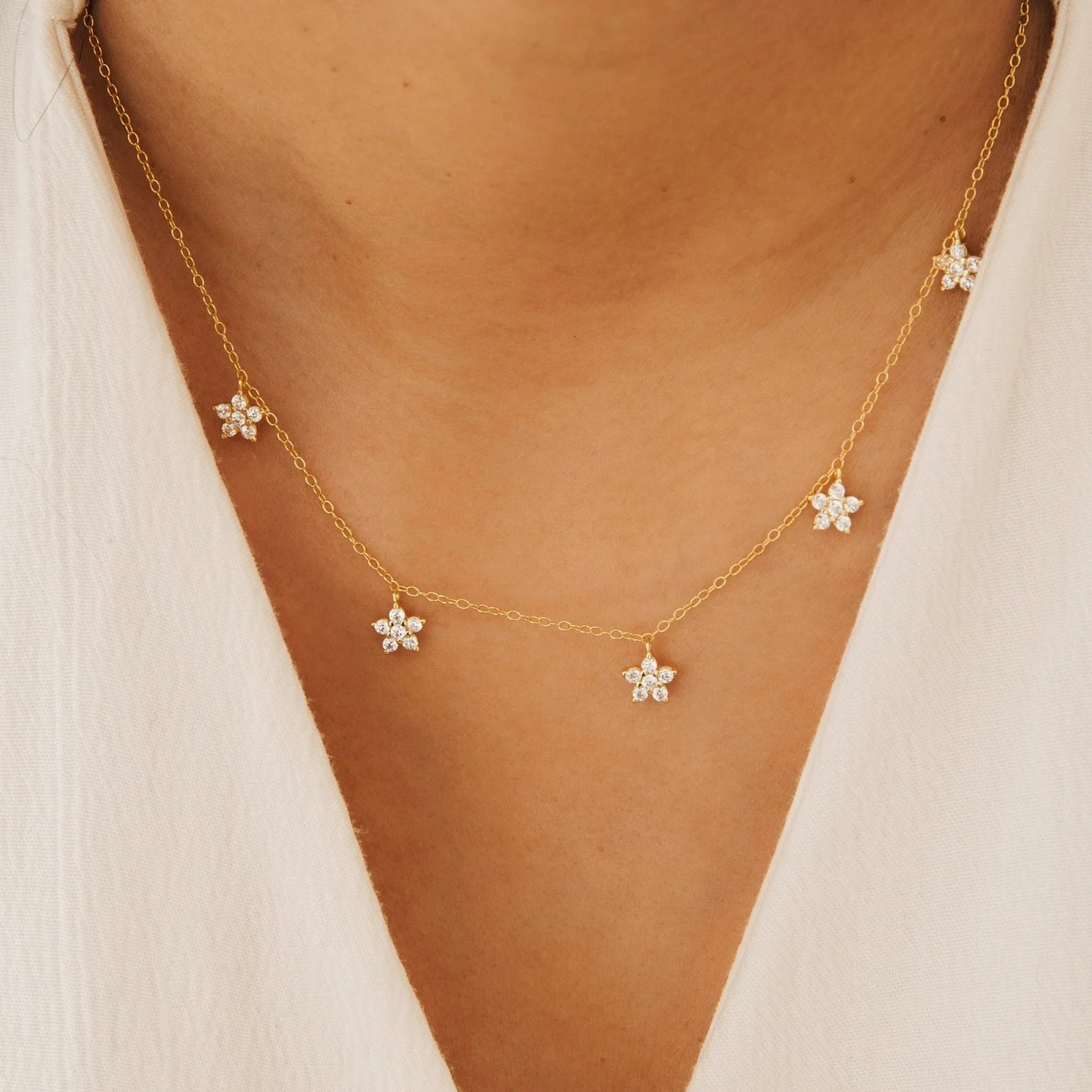 Delicate Diamond Flower Necklace