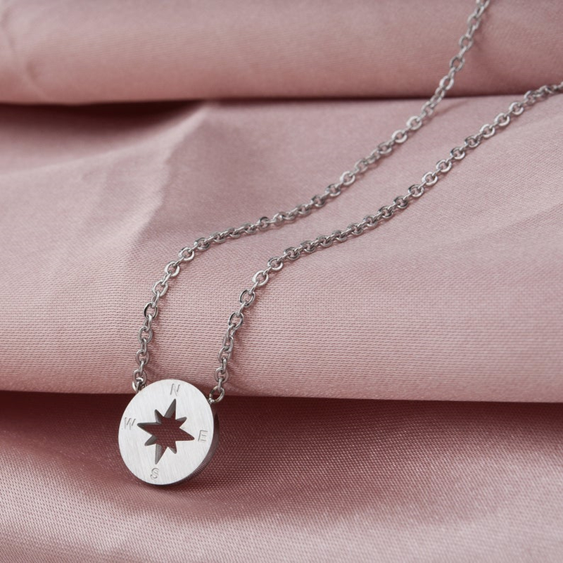 Round Compass Charm Necklace