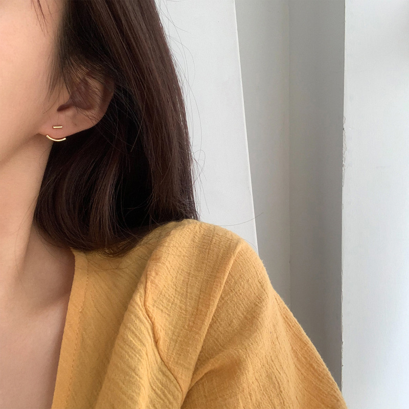 Bar Huggie Earrings with Lobe Jacket