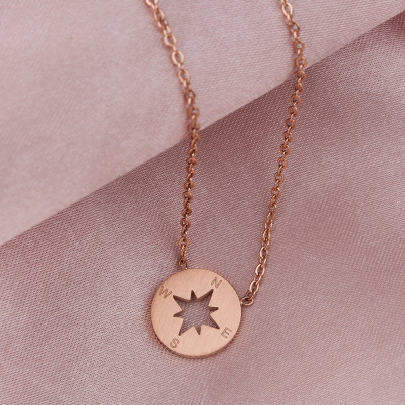Round Compass Charm Necklace