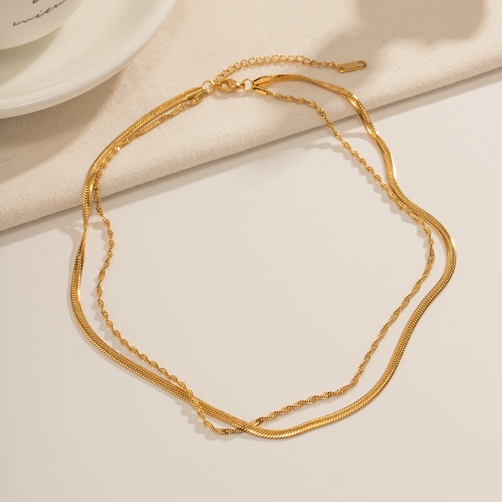 Braided Double Chain - Layered Gold Necklace