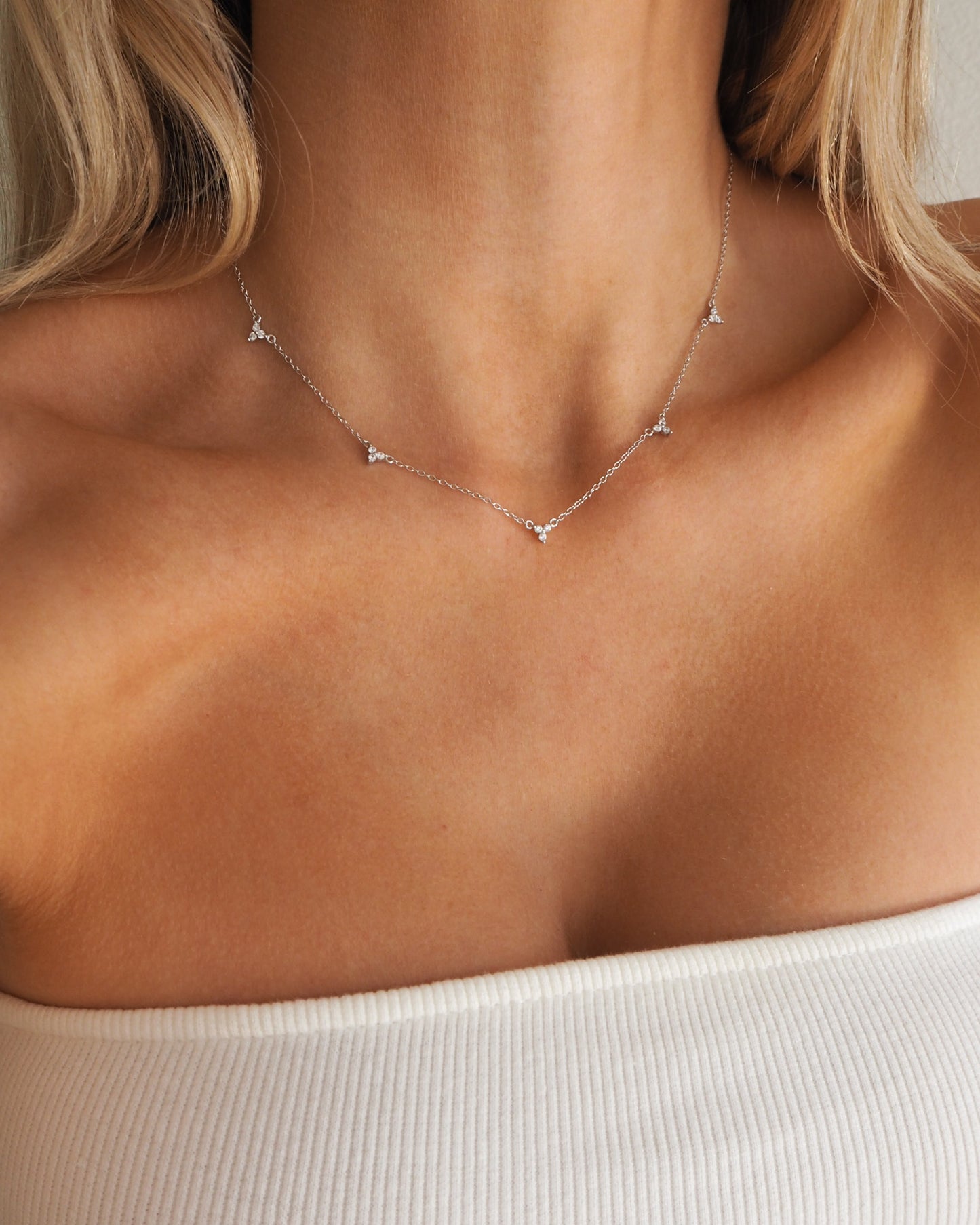 Cluster Crystal Silver Necklace