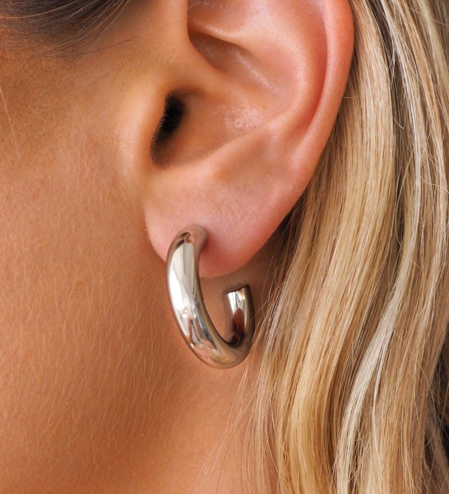 Lightweight Thick Silver Hoop Earrings