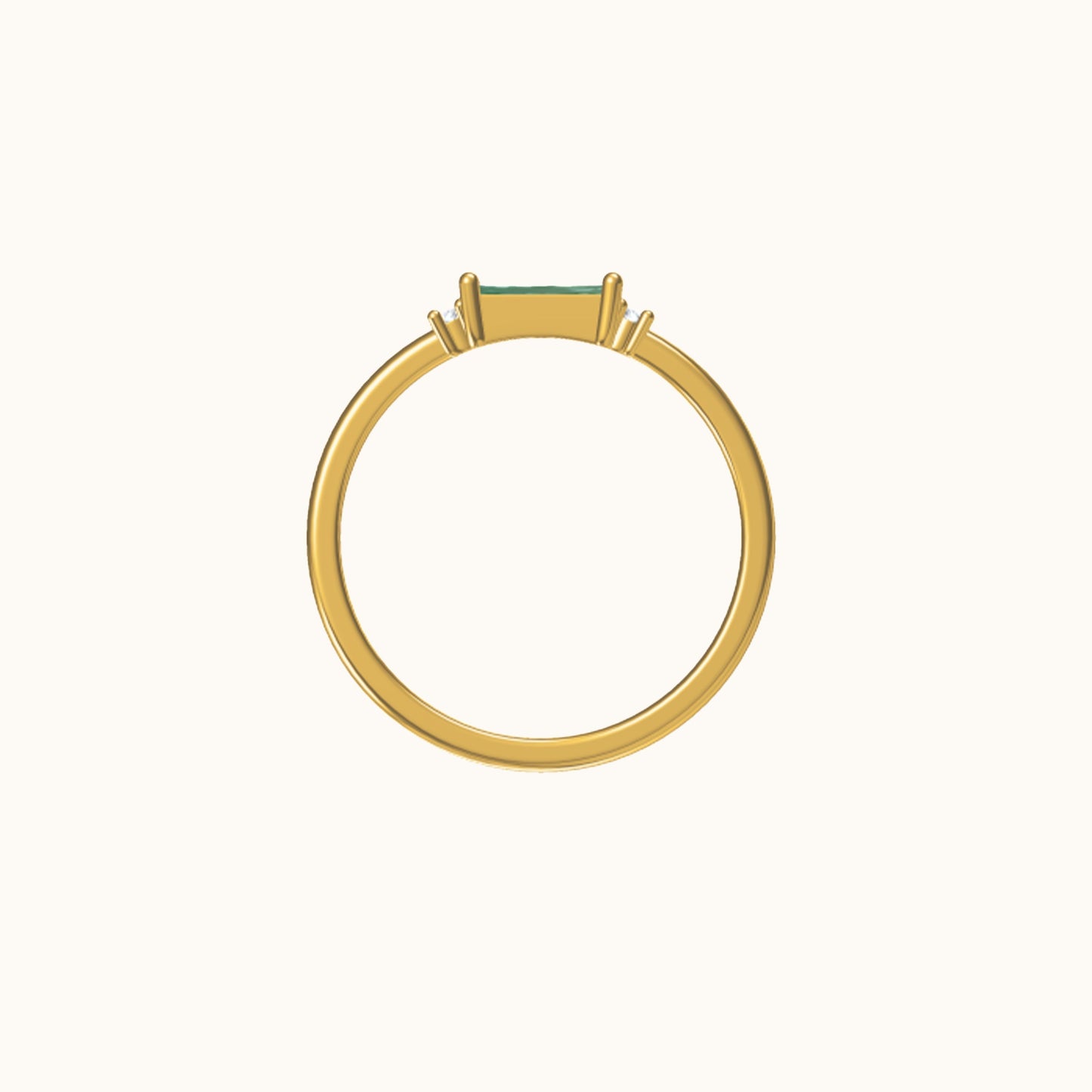 Fen - Delicate Baguette Ring with Green Zirconia