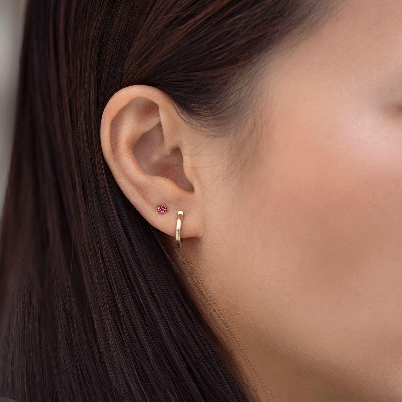 Tiny Birthstone Earrings (Ruby)