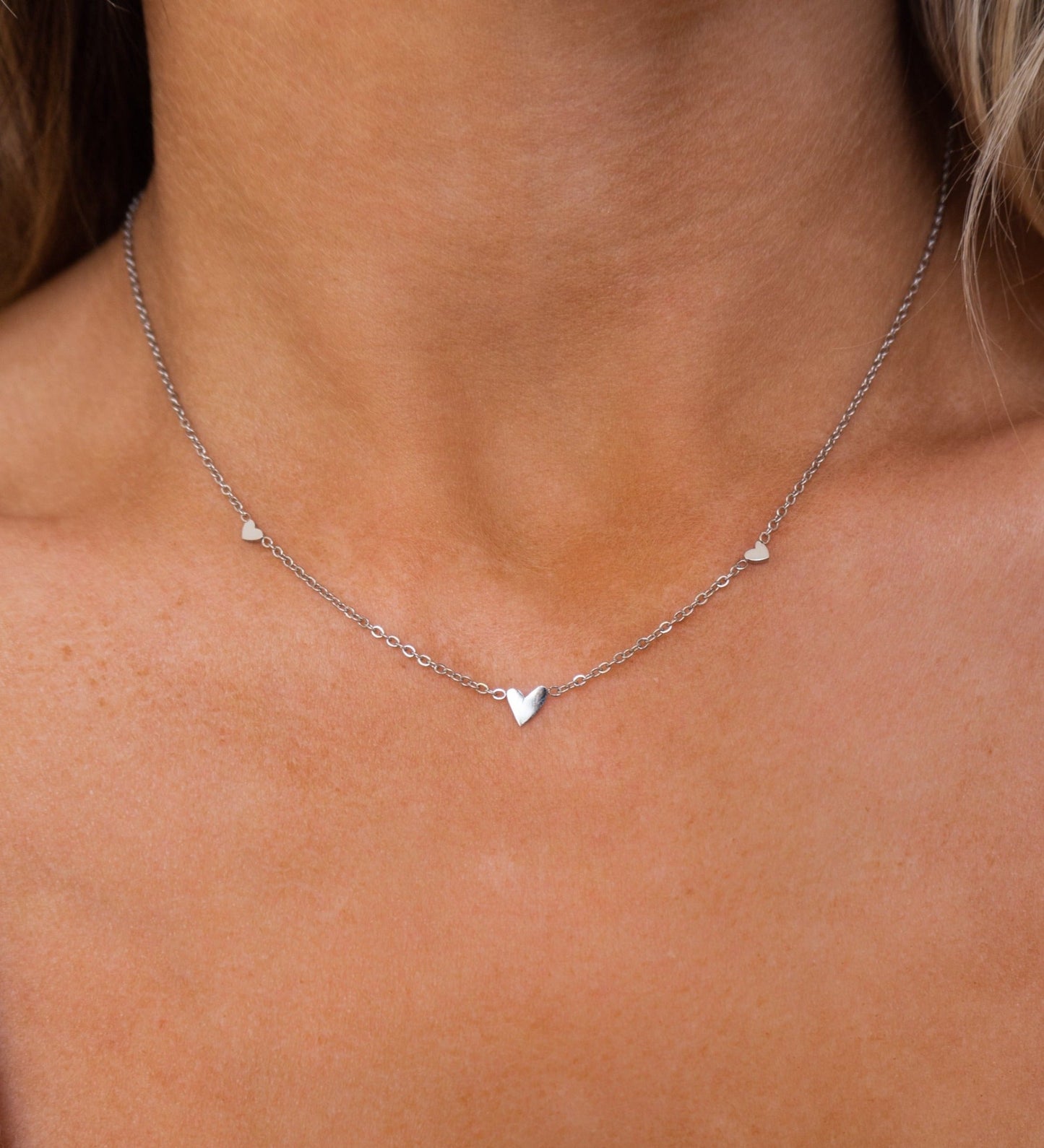 Silver Three Hearts Necklace