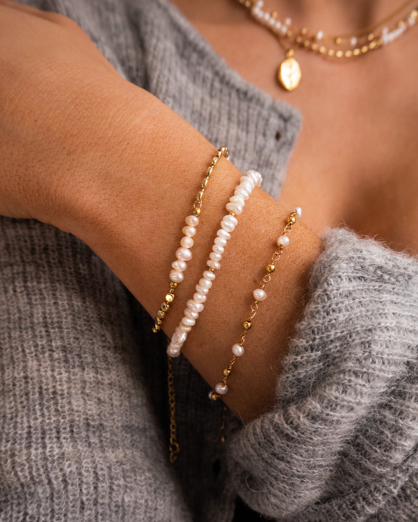 Siena - Pearl Bracelet with Disc Chain