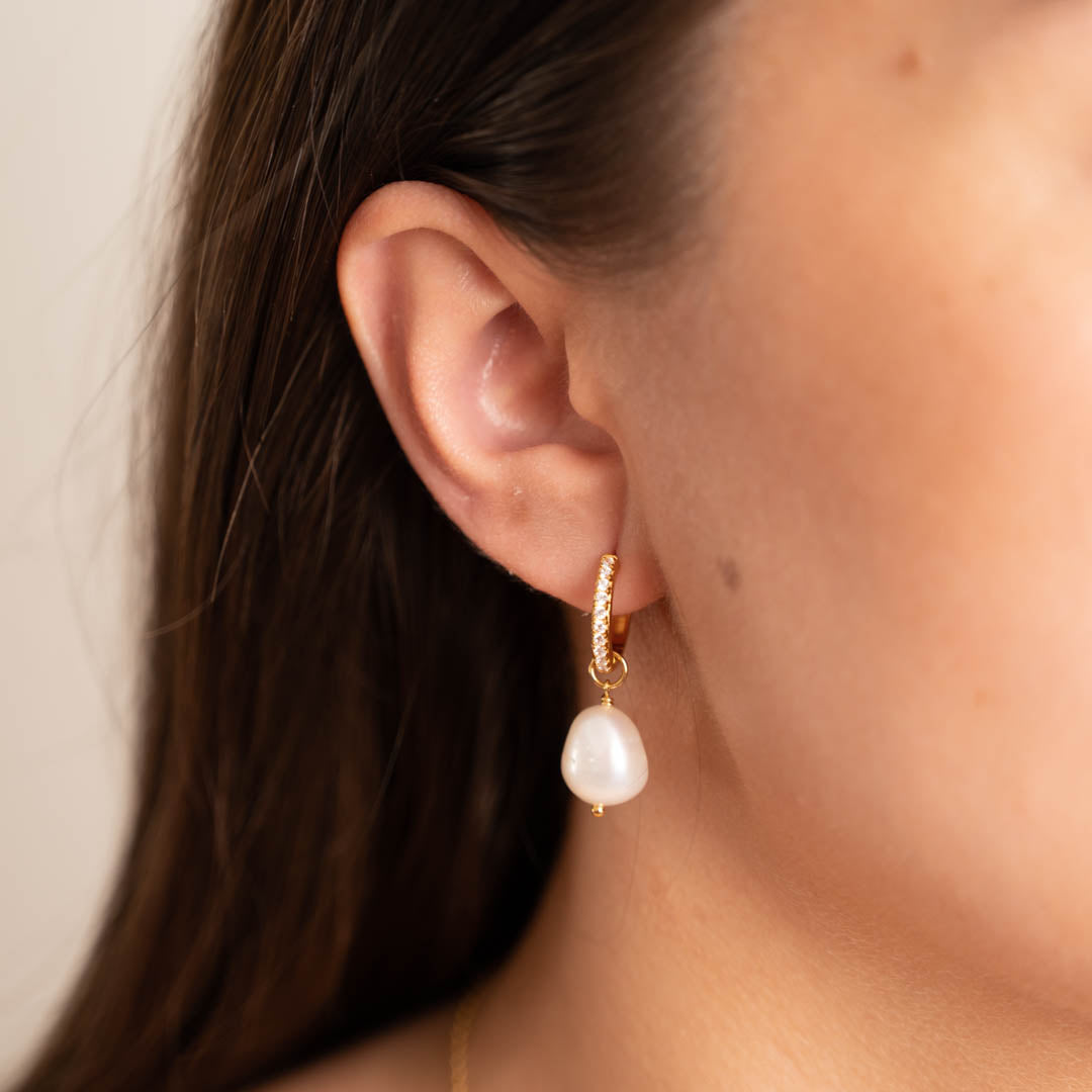 Zircon Pearl Earrings – Gold Zircon with Pearls