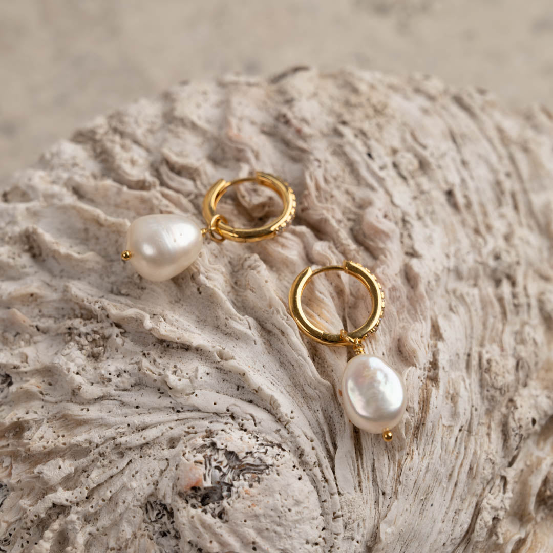 Zircon Pearl Earrings – Gold Zircon with Pearls