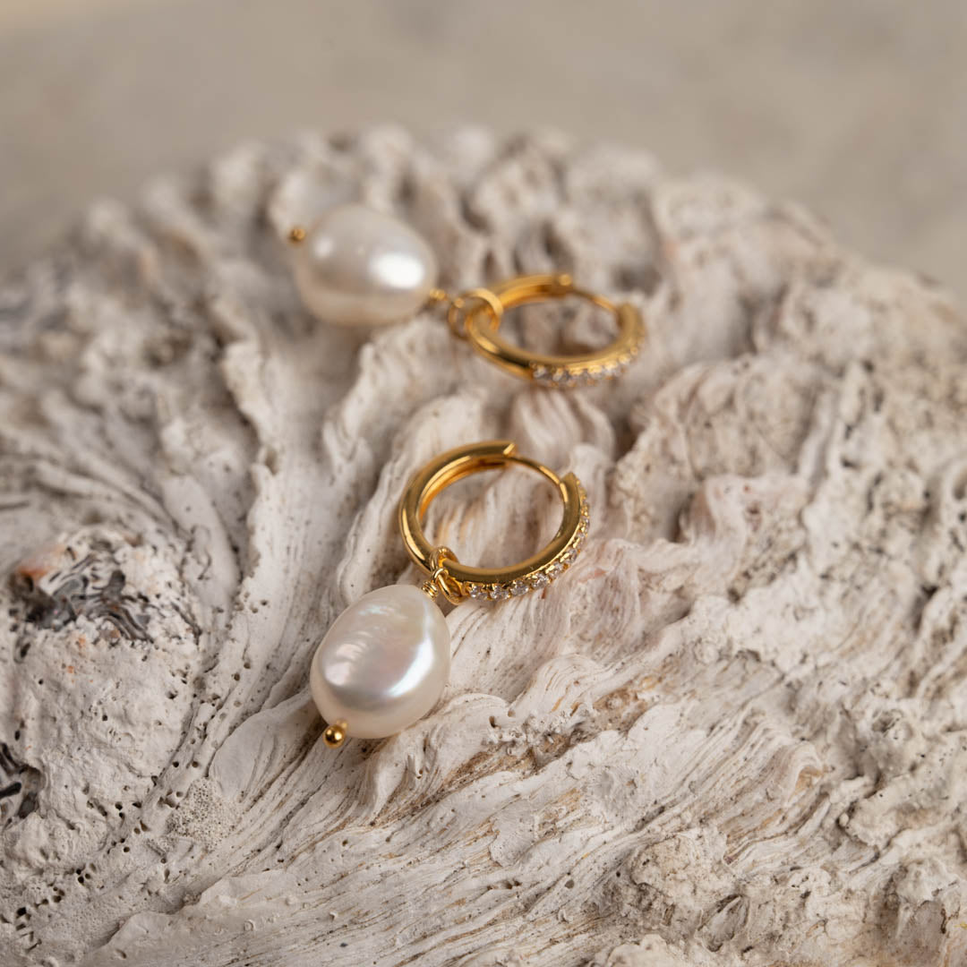 Zircon Pearl Earrings – Gold Zircon with Pearls