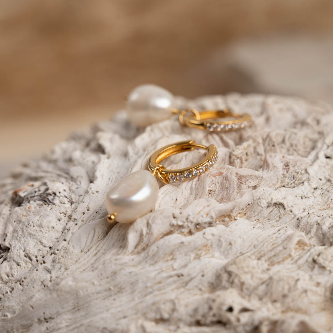 Zircon Pearl Earrings – Gold Zircon with Pearls