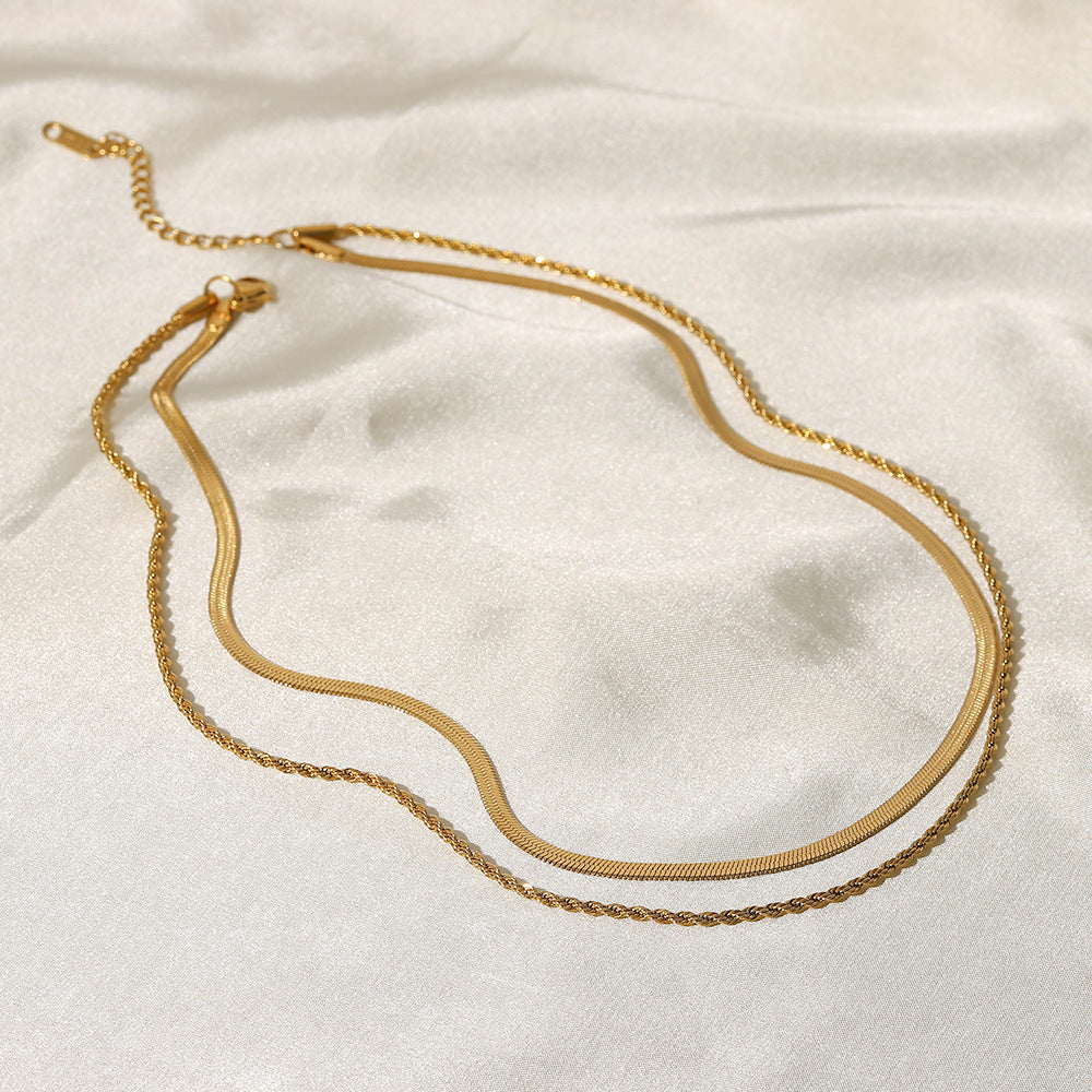 Braided Double Chain - Layered Gold Necklace