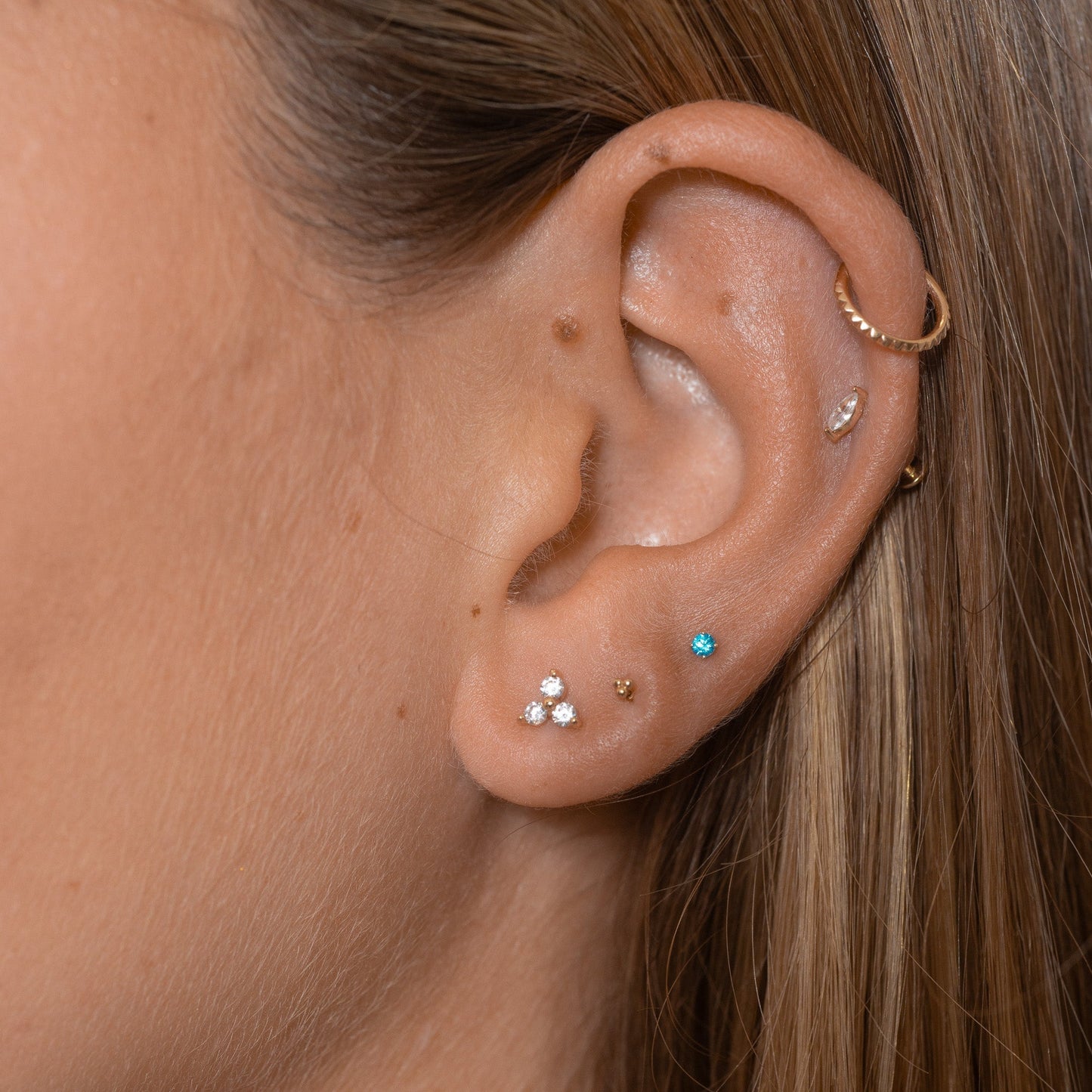Misa - Gold CZ Oval Stud Earrings without Screw