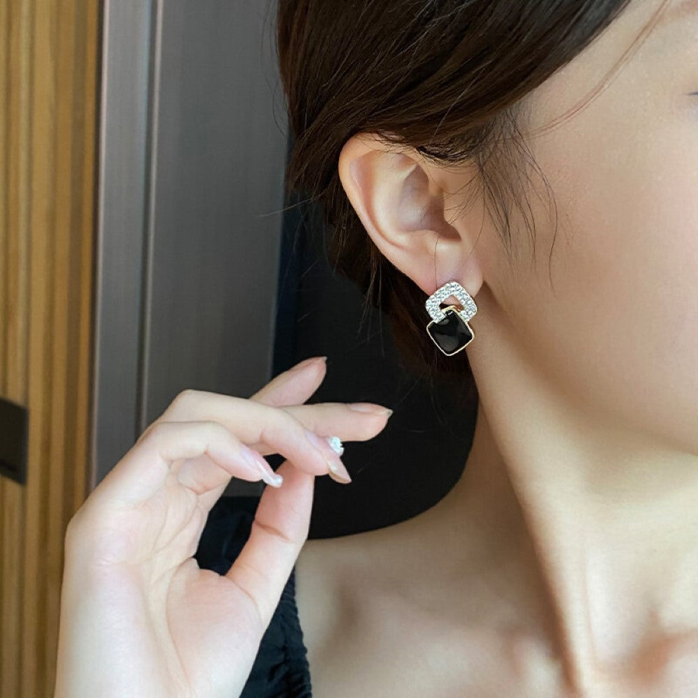 Geometric Earrings - Black Zircon Earrings