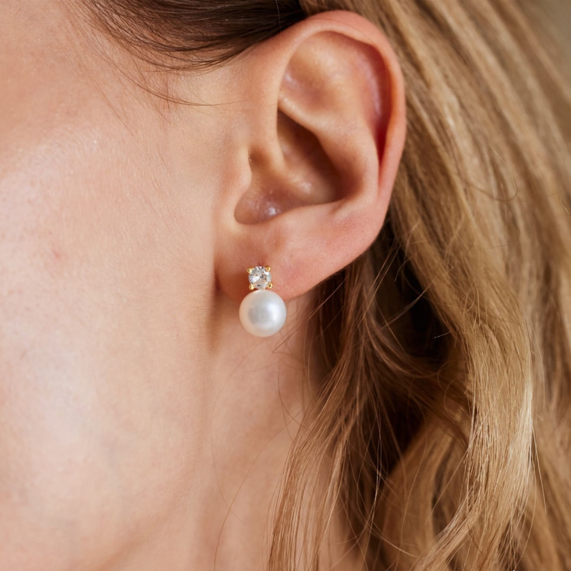 Pearl Earrings - Delicate CZ Earrings