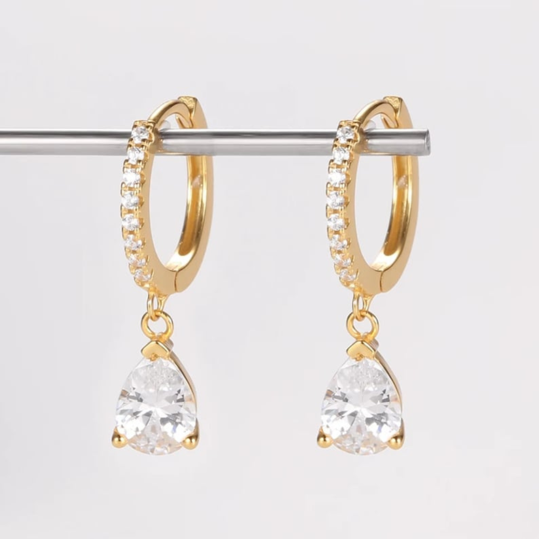 Crystal Drop Earrings - Delicate Huggies with Cubic Zirconia