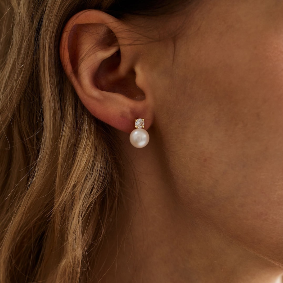 Pearl Earrings - Delicate CZ Earrings