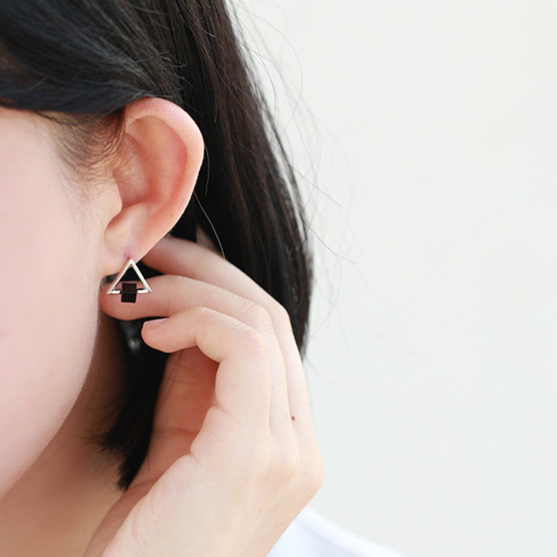 Geometric Triangle - Black Cube Earrings