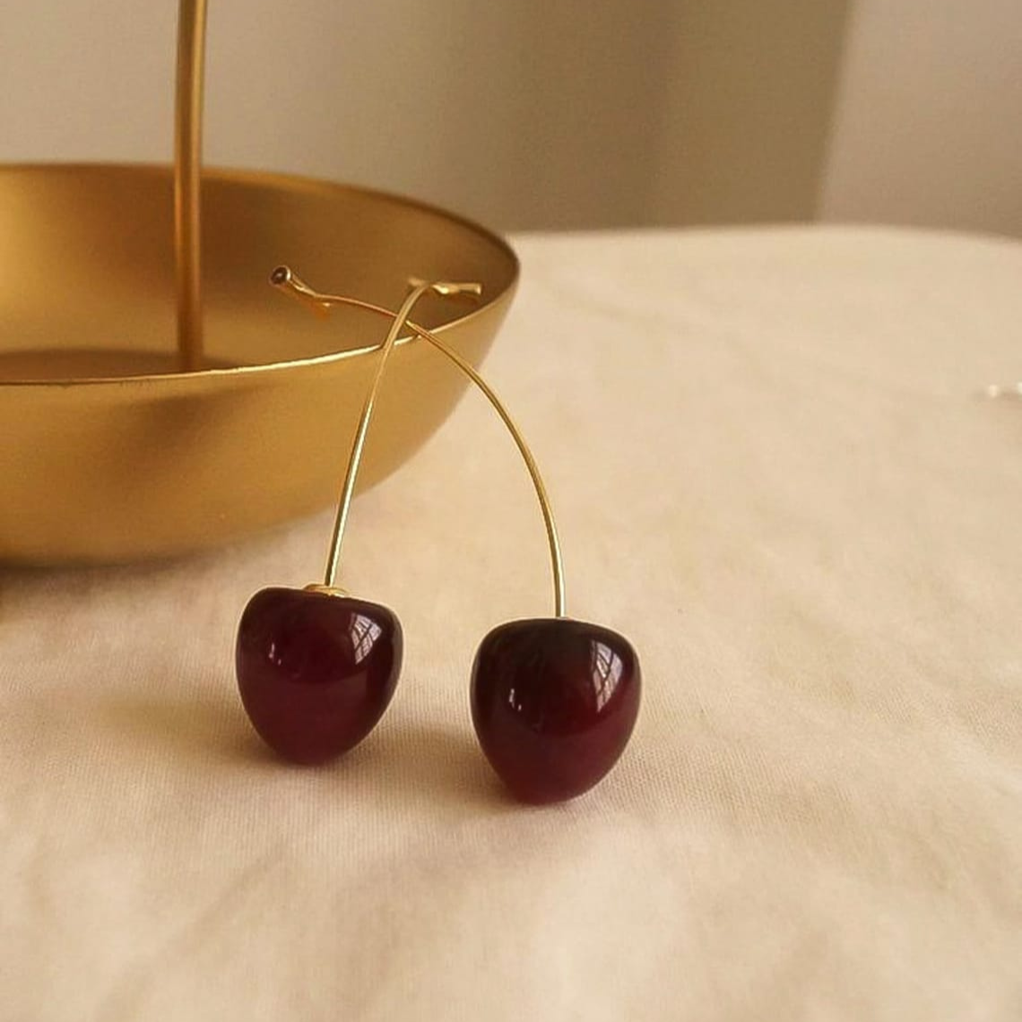 Dark Cherry Earrings - Long Drop-Shaped Earrings