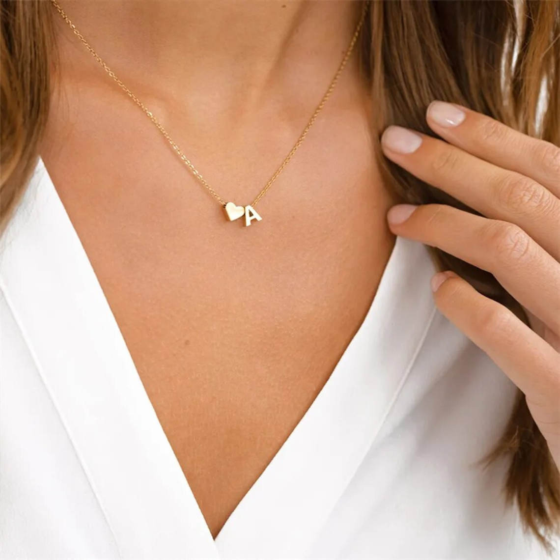 Heart Initial Necklace - Personalized Pendant with Initial
