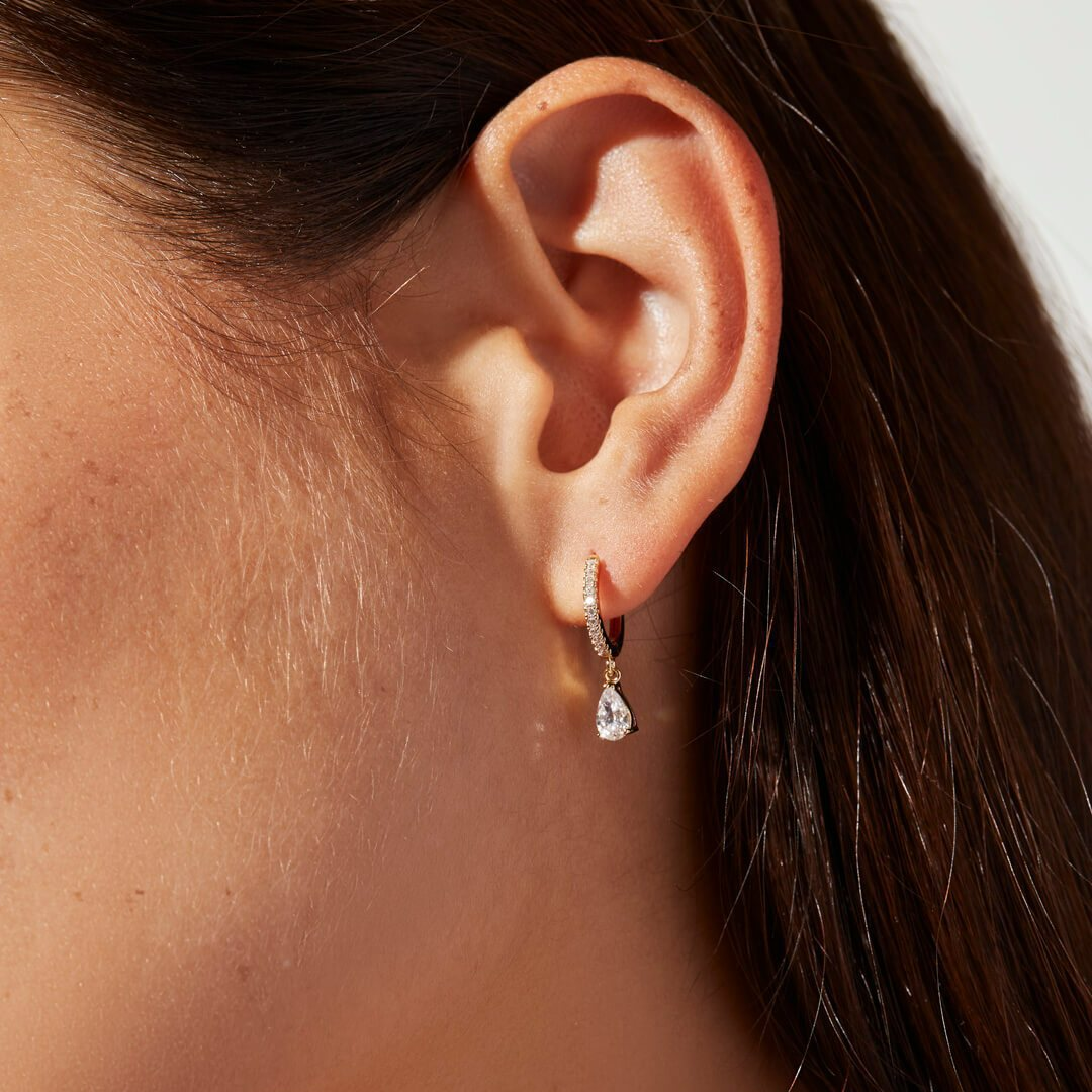 Crystal Drop Earrings - Delicate Huggies with Cubic Zirconia