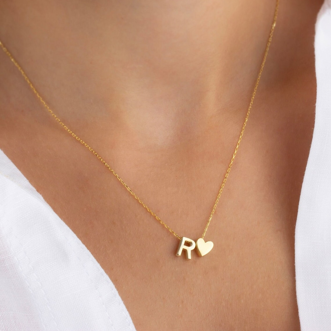 Heart Initial Necklace - Personalized Pendant with Initial