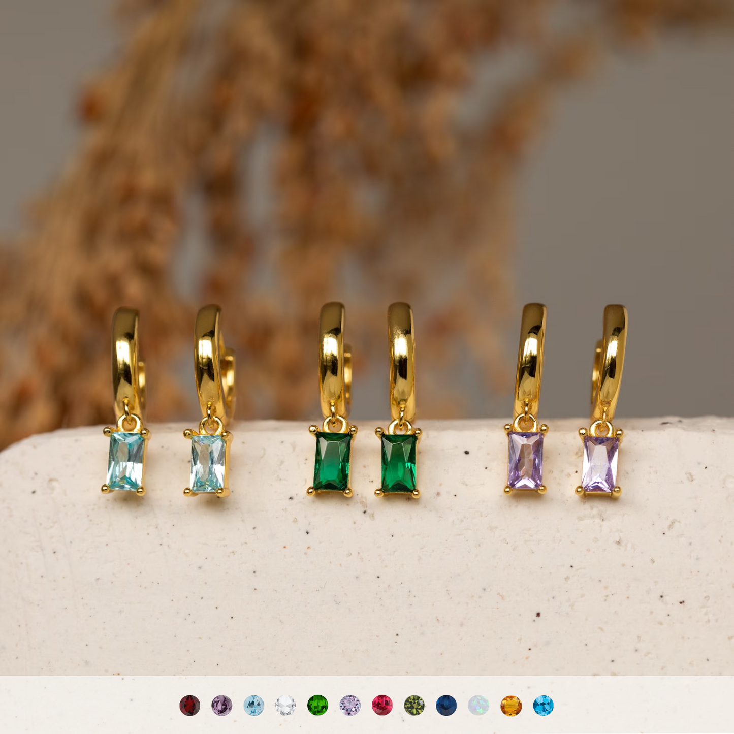 Baguette Birthstone Ring - Birthstone Huggie Earrings