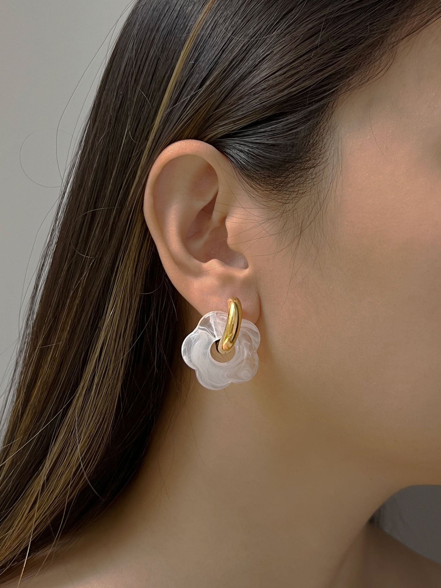 Donut Hoop Earrings with Flower Pendant