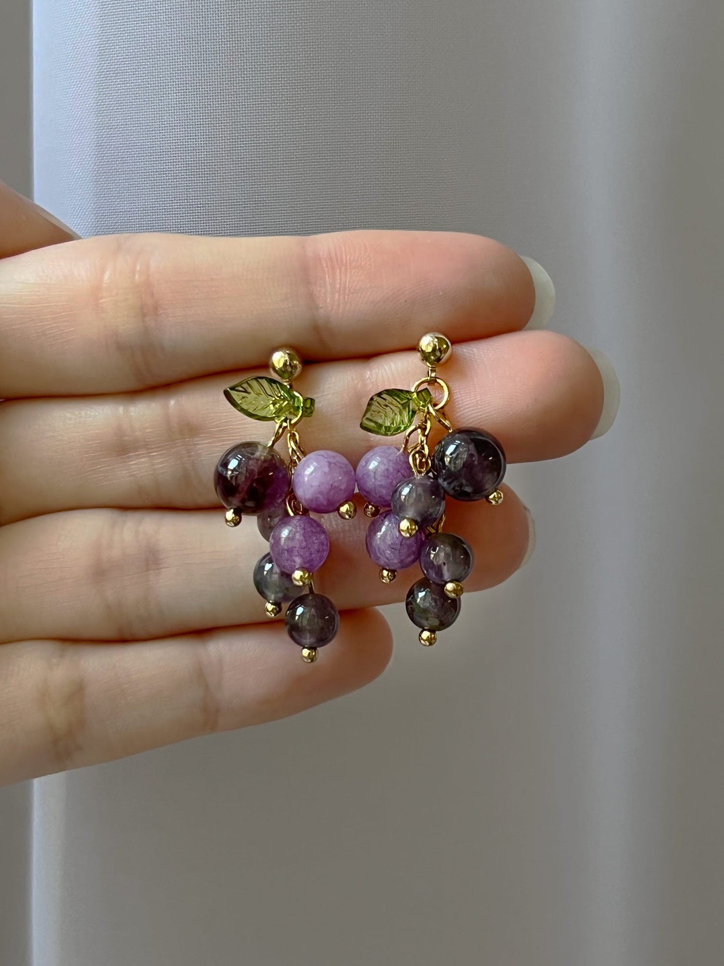 Pluma - Grape Earrings with Natural Stones