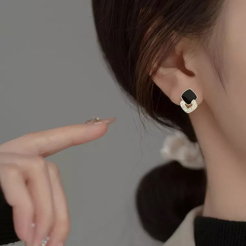 Geometric Earrings - Black Zircon Earrings