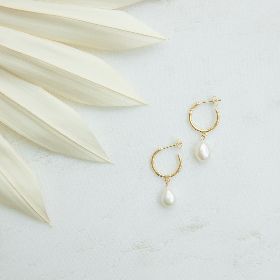 Hanging Pearl Hoops - Pearl Earrings