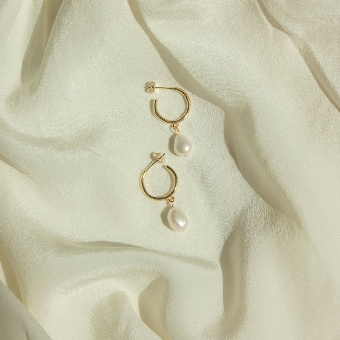 Hanging Pearl Hoops - Pearl Earrings