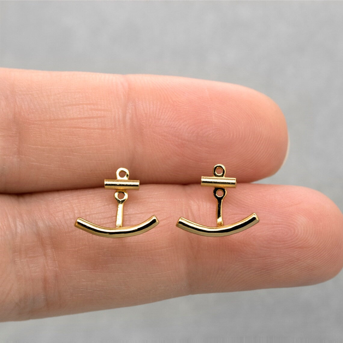 Bar Huggie Earrings with Lobe Jacket