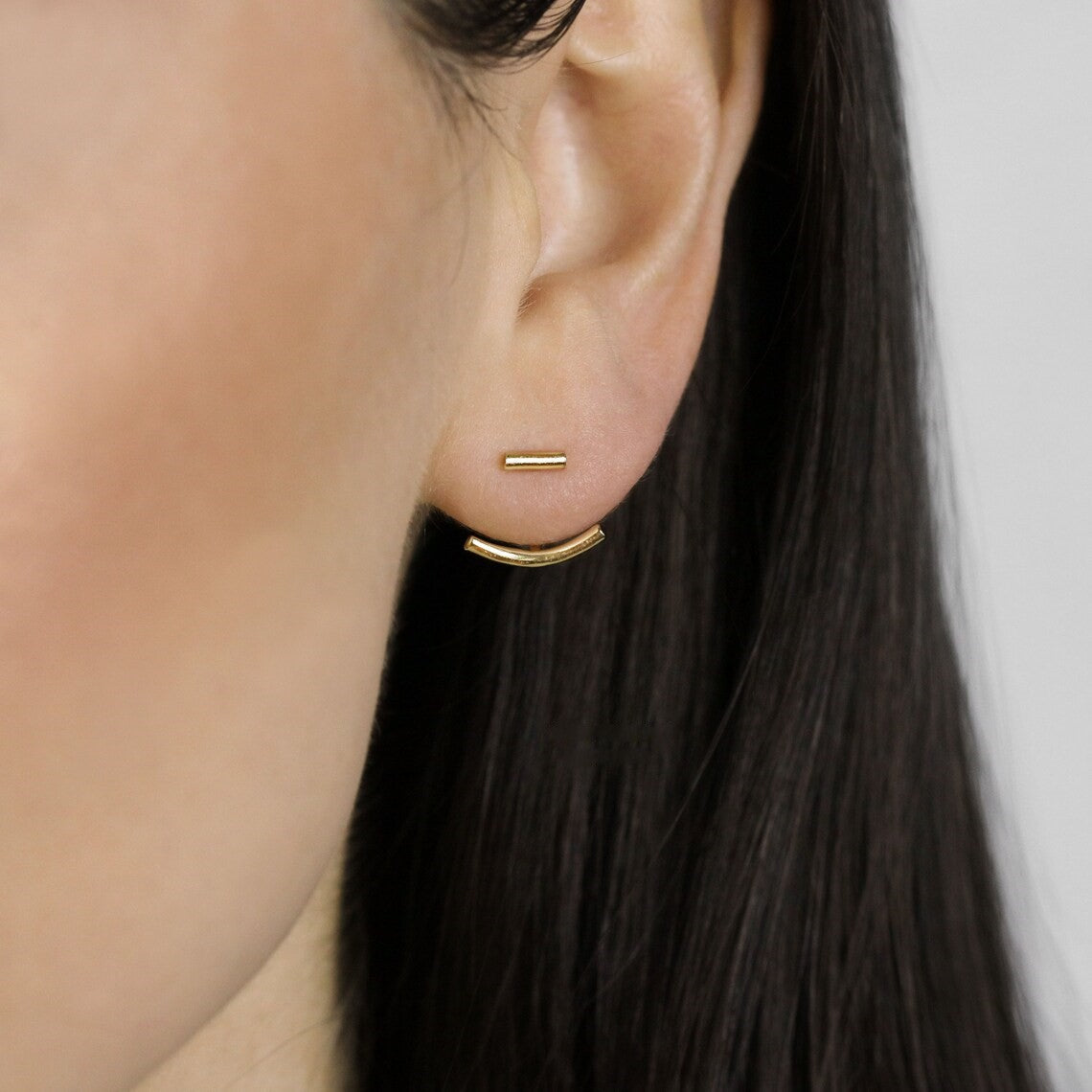 Bar Huggie Earrings with Lobe Jacket