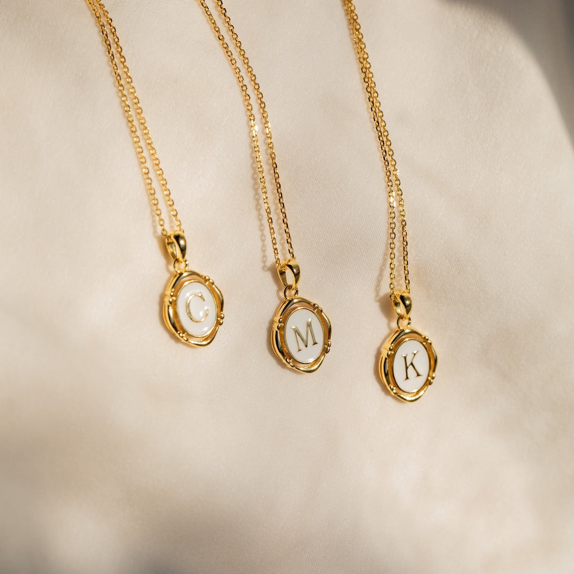 Initial Pendant Necklace - White Enamel and Gold Necklace