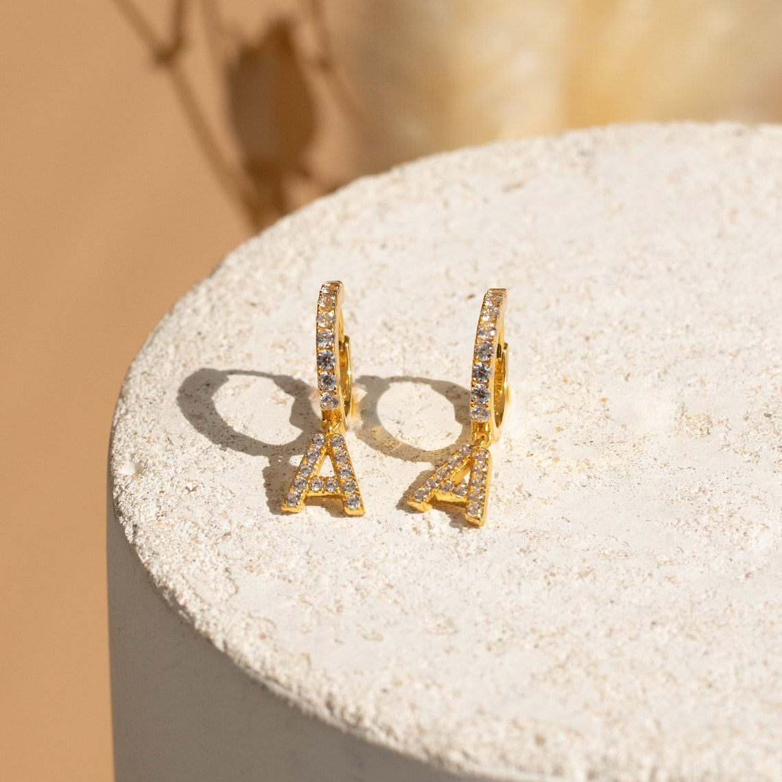 Diamond Letter Earrings - Delicate Huggie Earrings