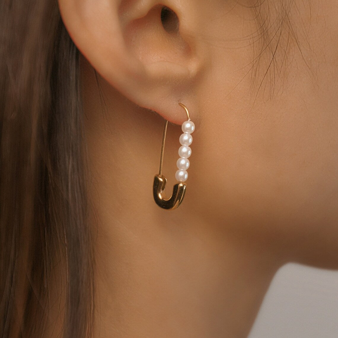 Safety Pin Earrings - Delicate Earrings with Fresh Pearls