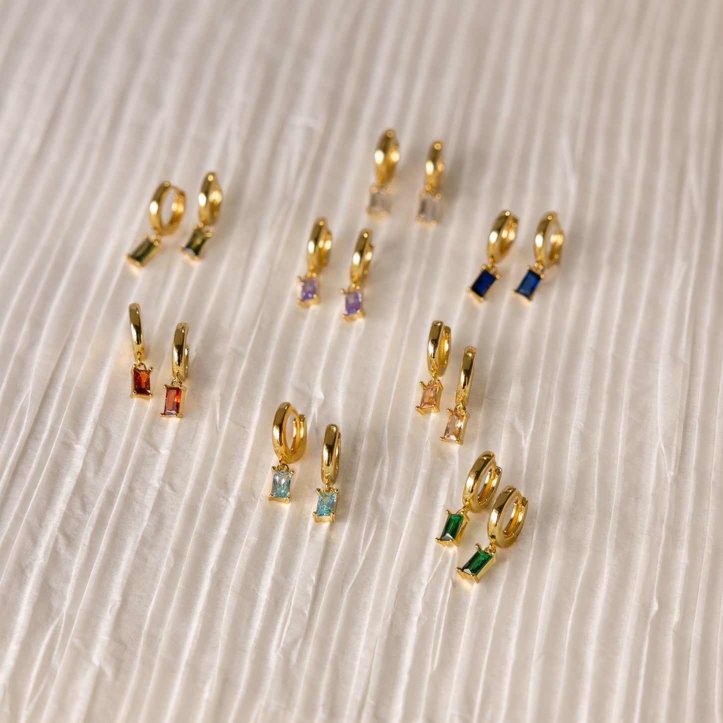 Baguette Birthstone Ring - Birthstone Huggie Earrings