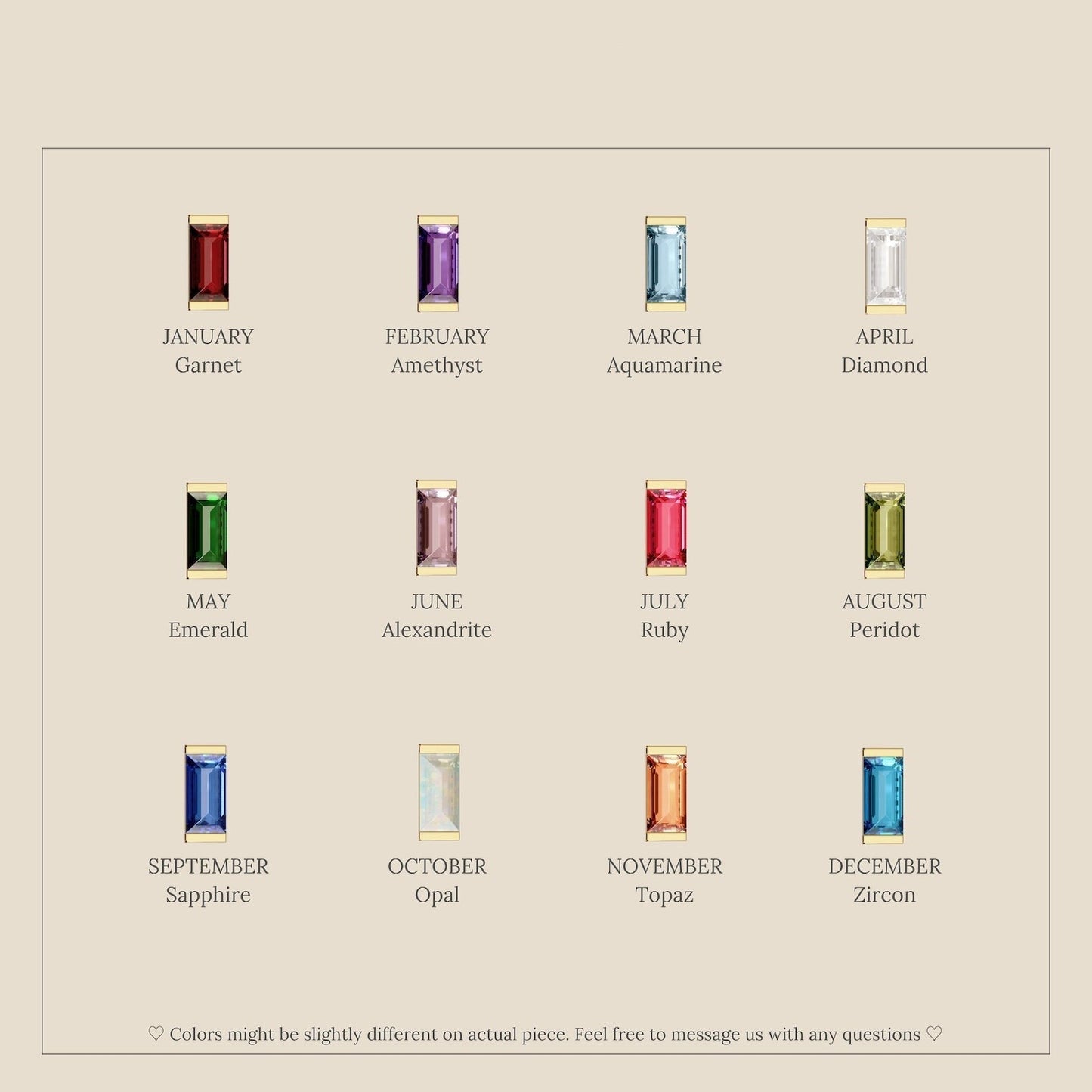Baguette Birthstone Ring - Birthstone Huggie Earrings