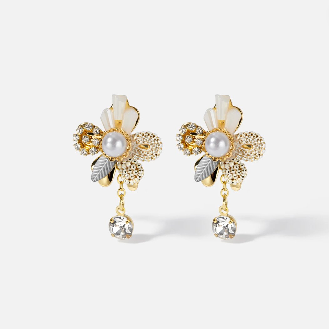 Earrings with Pearl Flowers and Crystal Tassels