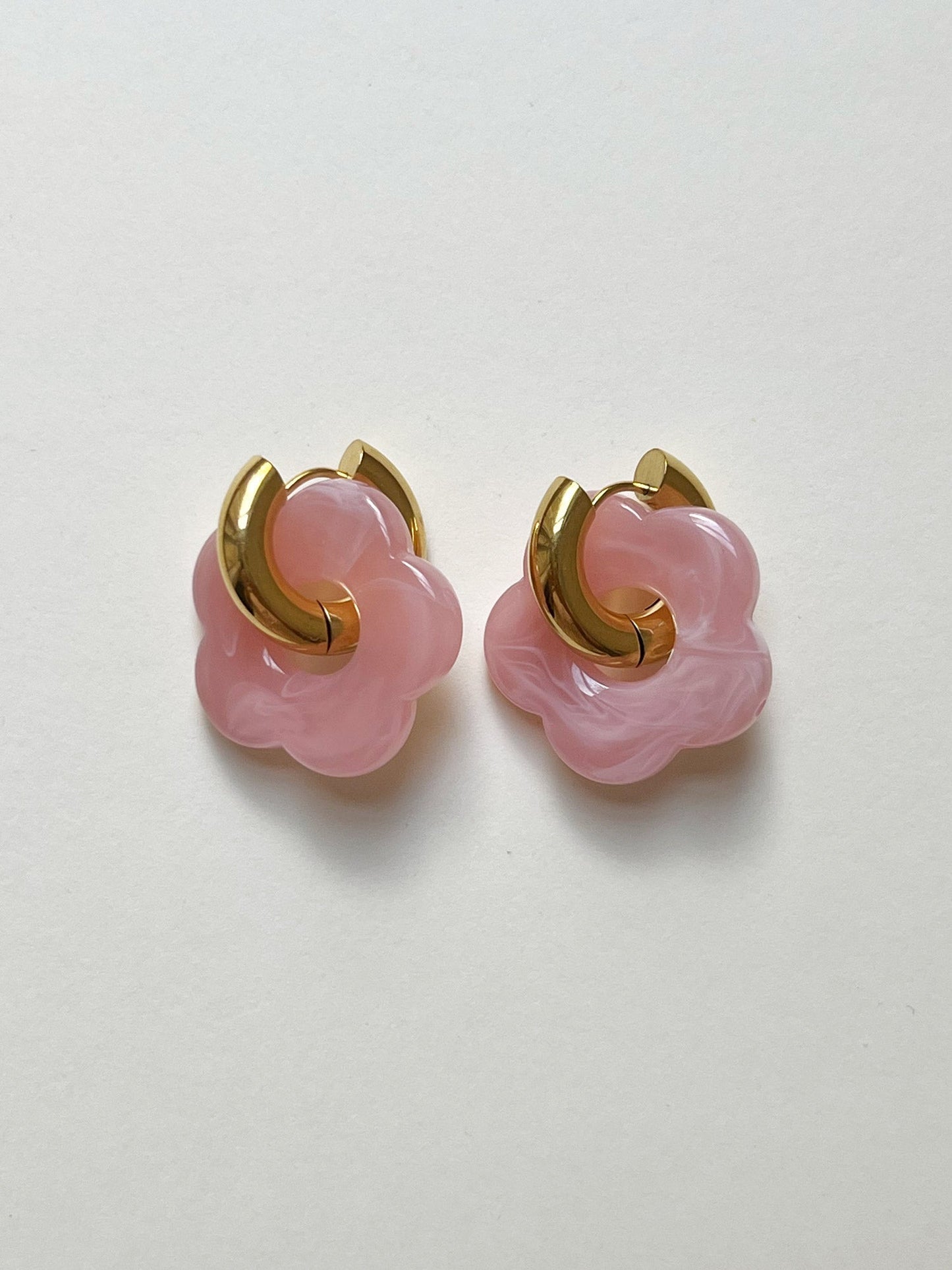 Donut Hoop Earrings with Pink Flower Charm