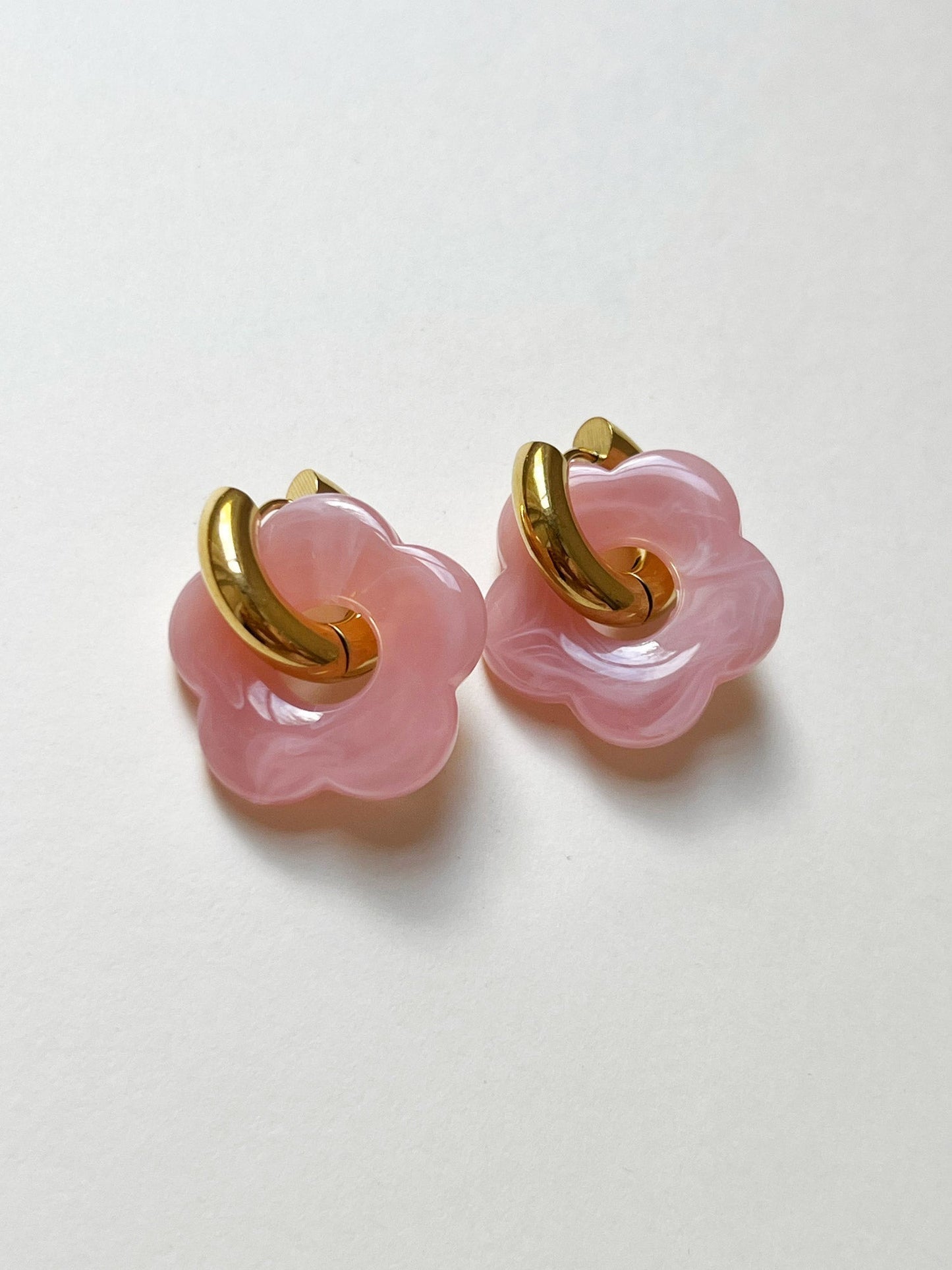 Donut Hoop Earrings with Pink Flower Charm
