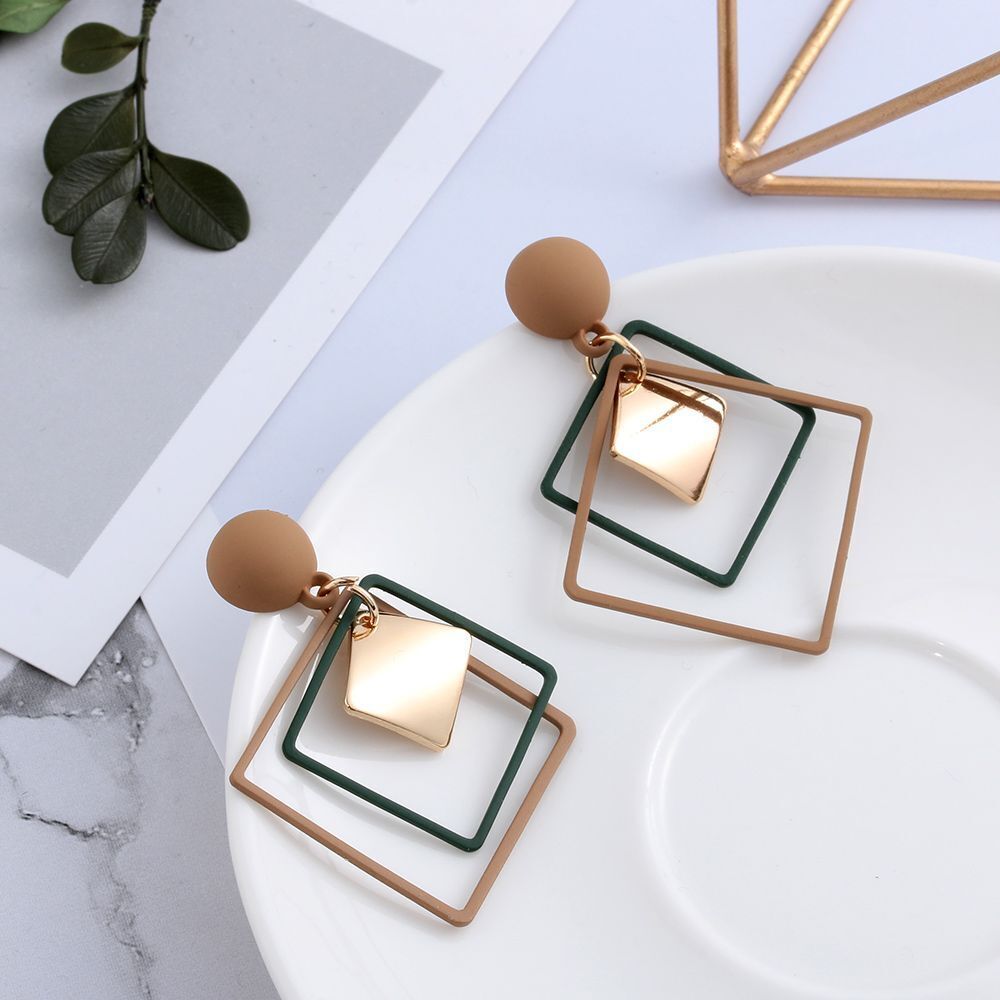 Geometric Drop-Shaped Earrings - Hollow Square Earrings