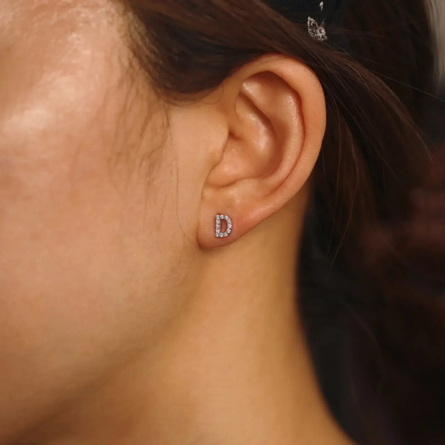 Silver CZ Initial Earrings - Delicate Earrings